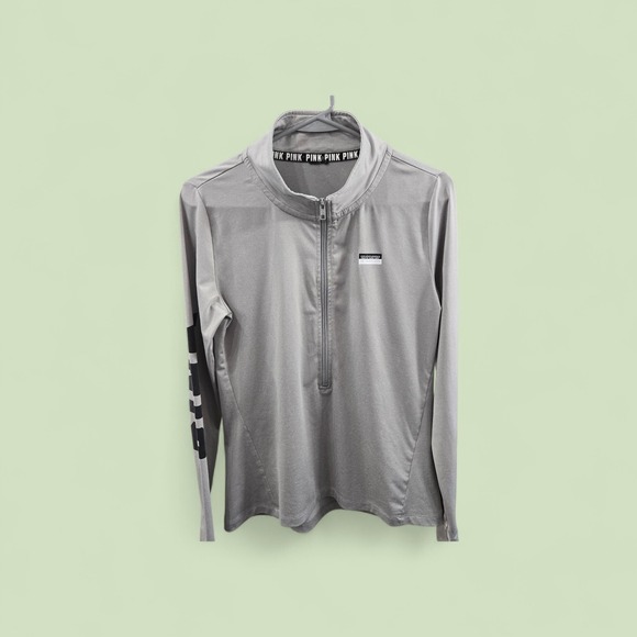 Victoria Secret PINK Ultimate Deep Zip Pullover Jacket Athleisure Luxe SM Gray - Picture 2 of 9